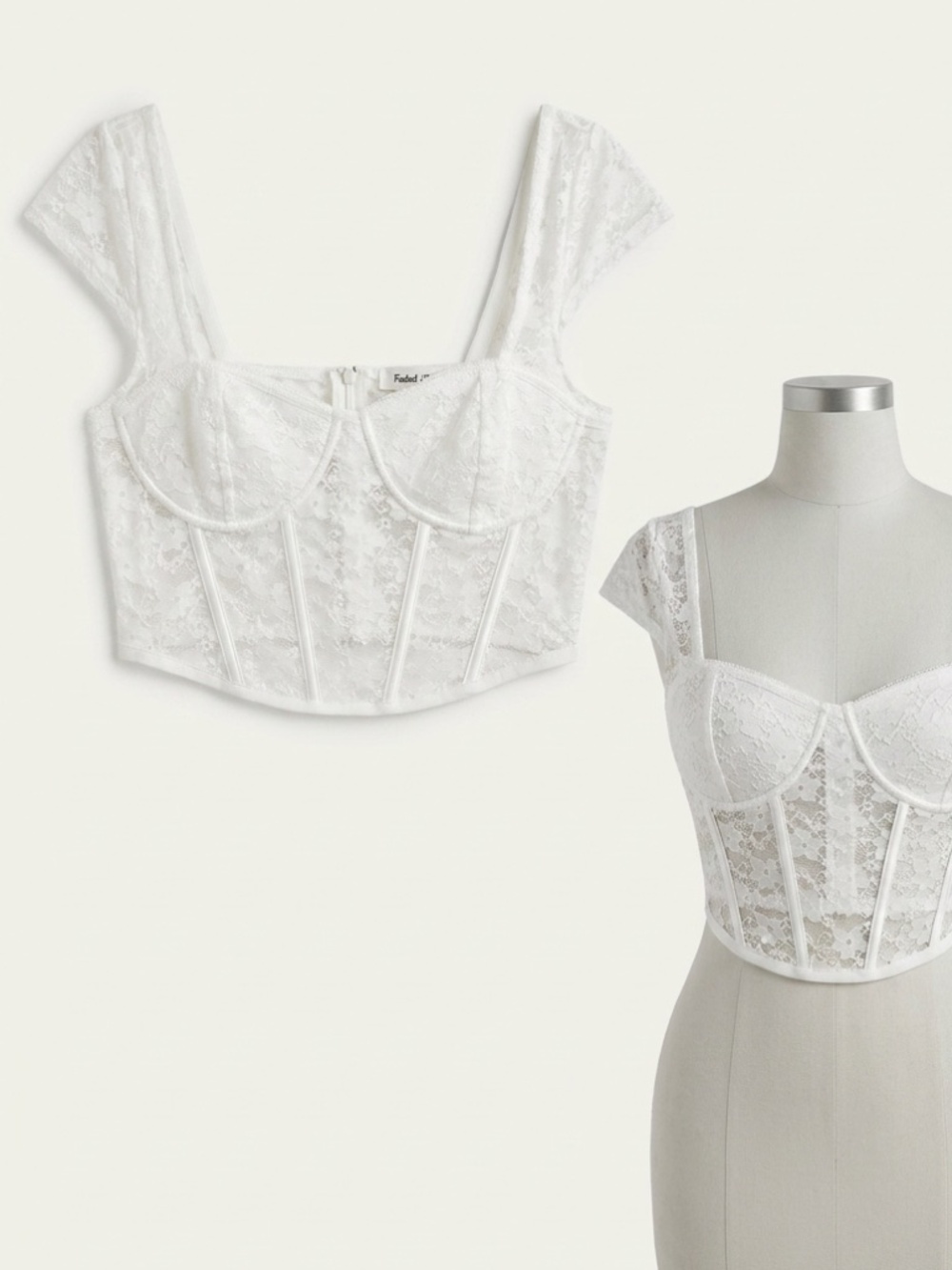 Faded Rose White Lace Corset Bustier Crop Top - Size L
